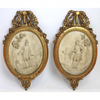 A pair of French white marble reliefs of Roman allegories