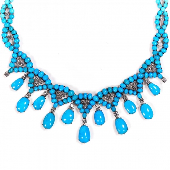 An 18k white gold turquoise and diamond demi parure, by Cartier