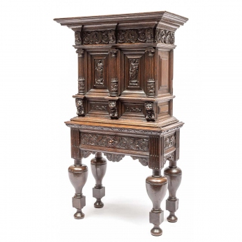 A Dutch oak cabinet on stand, 'tafelkast'