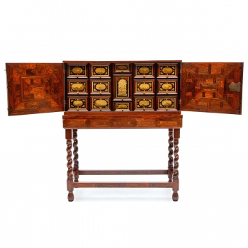 A rare Flemish kingwood parquetry and pietra dura cabinet on stand
