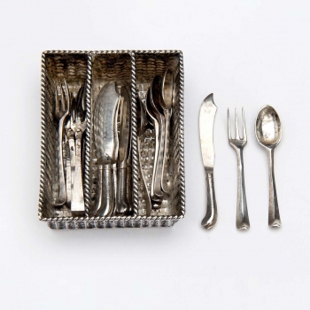 A Dutch silver miniature cutlery basket